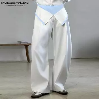 INCERUN Men Patchwork Elastic Waist Pants Casual Loose Long Trousers 4XL розовый