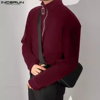 INCERUN Men Spring Long Sleeve Zipper Up Sweatshirts 3XL чёрный