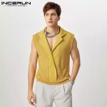 INCERUN Men Summer Sleeveless Patchwork Casual Tank Tops Undershirts 2XL чёрный