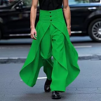 INCERUN Men Zip-Up High Waist Long Layers Trousers Casual Pants S бежевый