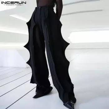 INCERUN мужские однотонные длинные брюки на молнии с рюшами