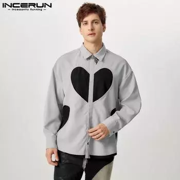 INCERUN Oversized Men Turn-down Collar Long Sleeve Print Buttons Down Shirts L зелёный