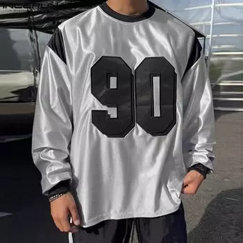 INCERUN Spring Men O Neck Long Sleeve Print Glitter Pullovers Oversized Tops S зелёный