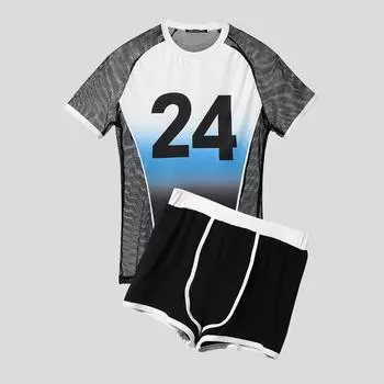 INCERUN Two-piece Suits Men Mesh Sheer Patchwork Tops Shorts Outfit Casual Sport Sets 4XL