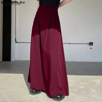 INCERUN Весенние свободные широкие винтажные длинные брюки с высокой талией