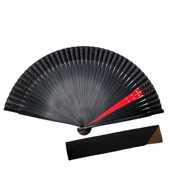 Включает в себя веер L Single 6053 Red [Hana Kanzashi] мужской веер, черный, красный, кубический, большой, 22 см, сумка, размер, роскошь, мужской веер, товар, чёрный