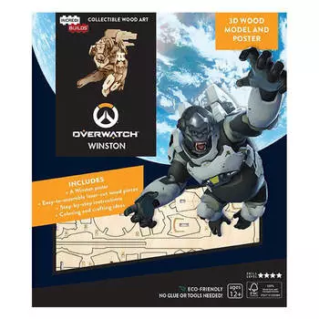 Incredibuilds Overwatch Winston 3D Деревянная модель и плакат