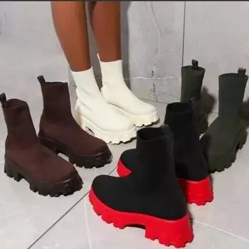 Independent Station Большие размеры Fly-woven Boots 2024 Новые пары носков Обувь Платформа Высокие сетчатые ботинки Женская обувь 35 белый