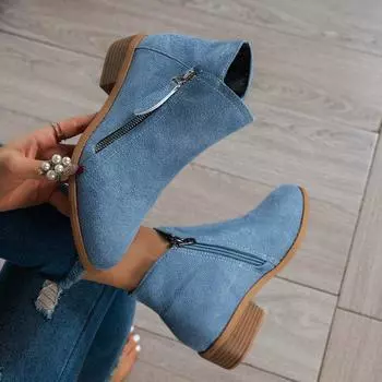 Independent station women s shoes new thick heel large size cold sticky big women s boots Martin boots flat bottom side zipper short boots 36 чёрный