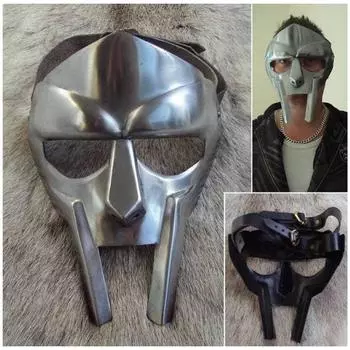 India MF DOOM Mask Mad-villain Mild Steel Face Armour Medieval Hand-Forged Doom mask Decorative Mask (Silver, Pack of 1)