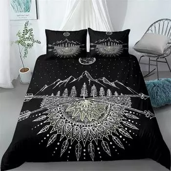 Indian Chief Crown Hand Draw Bedding Set Single Twin Double Queen King Cal King Size Bed Linen Set 70x133cm 2pcs