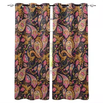 Indian Ethnic Flower Paisley Blackout Curtains For Living Room Window Curtains For Bedroom Kitchen Curtains Drapes Blinds W135 x H60cm