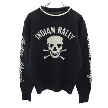 INDIAN MOTORCYCLE wool blend Long sleeve knit 38 Black series sweater Men s Used