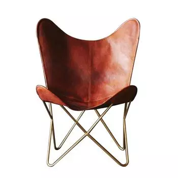 Индийское антикварное кожаное кресло-бабочка Tan Relax Arm Chair Home Dcor Lounge