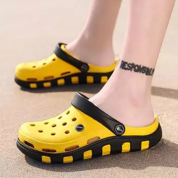 Indoor Two Slippers Men S Non-Slip Fashion Outer Wear Cool Slippers Beach Shoes Couple Korean Version Men S Hole Shoes 36 хаки