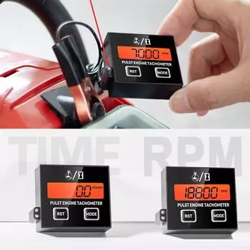Inductive Tachometer Hour Meter Digital Motorcycle ATV Lawn Mower Engine Gauge LCD RPM Clock Backlight Waterproof