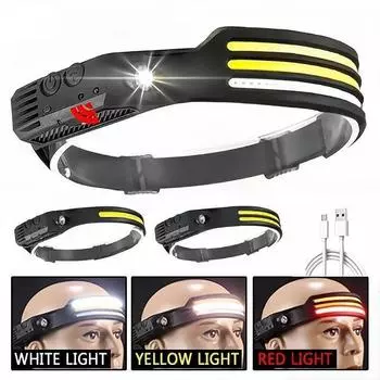 Индукционный налобный фонарь COB LED Sensor Head Lamp Встроенный аккумуляторный фонарик USB перезаряжаемый налобный фонарь 10 режимов освещения Headlight One lamp (white)