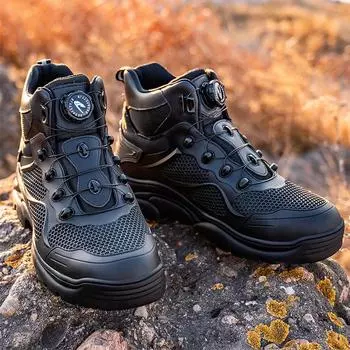 Industrial Mens Work Shoes Rubber Sole Walking Style Safety Shoes Steel Toe Lightweight чёрный
