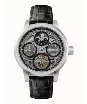 Ingersoll The Arc Moon Phase кожаный ремешок черный скелетонированный циферблат автоматические мужские часы I16001 чёрный