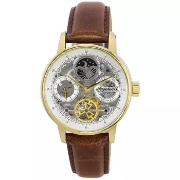 Ingersoll The Jazz Moon Phase кожаный ремешок скелетон с золотым циферблатом автоматические мужские часы I07704
