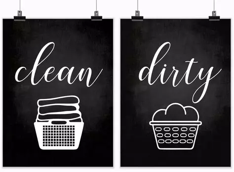 Inkdotpot 2 Piece Laundry Signs for Laundry Room Decor Wash Dry Fold Repeat Poster With Frame, Laundry Room Wall Art Signs Framed 8x10 Inches - Poster Only серый