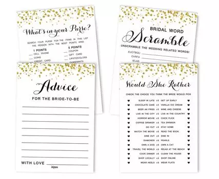 Inkdotpot Bachelorette Party Game Set Bundle Gold Confetti Of 4(50 листов каждый) w От мисс до миссис Голд Баннер Веселая игра в свадебный душ 5 x 7 Inches белый