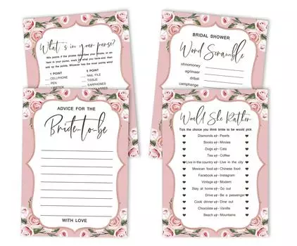 Inkdotpot Bachelorette Party Games Set Bundle Свадебное платье с цветочным принтом, 4 шт.(50 листов каждый) w От мисс до миссис Голд Баннер Веселые игры для свадебного душа 5 x 7 Inches белый