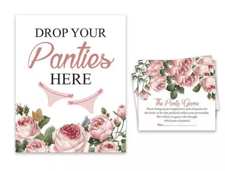 Inkdotpot Bridal Shower Game 1 SignA 30 Size CardsA White Floral Girls Night Out Девичник Сбросьте трусики 3.5 x 2.5 Inches белый