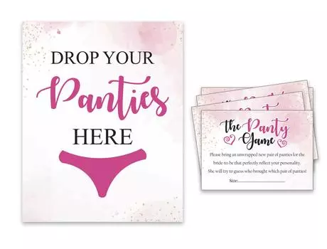 Inkdotpot Bridal Shower Game 1 SignA 30 Size CardsA White Watercolour splash Girls Night Out Девичник Сбросьте трусики 3.5 x 2.5 Inches белый