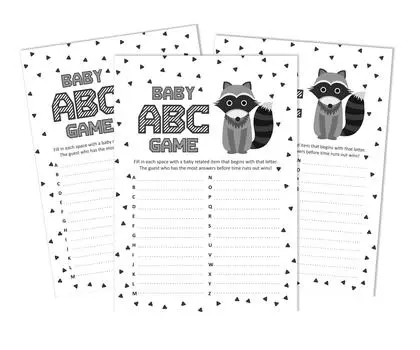 Inkdotpot Jungle Animals Baby Shower Game Set Of 50 Baby Alphabet ABC Game Party 5 x 7 Inches