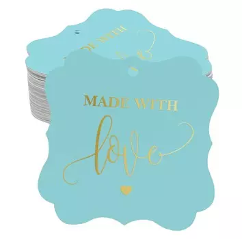 Inkdotpot Pack of 100 Made With Love Wedding Paper Tags DIY Craft Bracket Shape Real Gold Foil Hang 50 Gold Foil Tags аква голубой