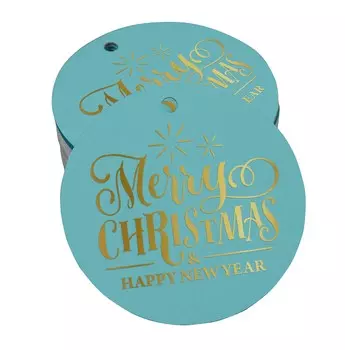 Inkdotpot Pack Of 100 Real Gold Foil Paper Tags Merry Christmas & Happy New Year Text Favor Hang 50 Gold Foil Tags аква голубой