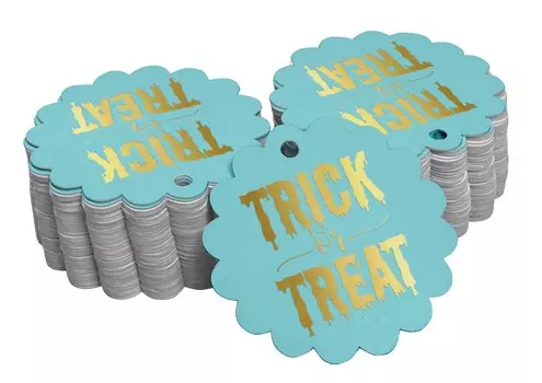 Inkdotpot Pack of 100 Trick or Treat Halloween Favor Paper Tags Craft Real Gold Foil Hang 50 Gold Foil Tags синий