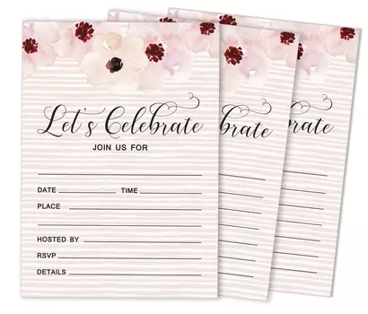 Inkdotpot Pack Of 30, Its Time To Celebrate Join Us Invitations With Envelopes, Geo Blush Floral Greenery Watercolor Invites for Your Wedding 5 x 7 Inches чёрный