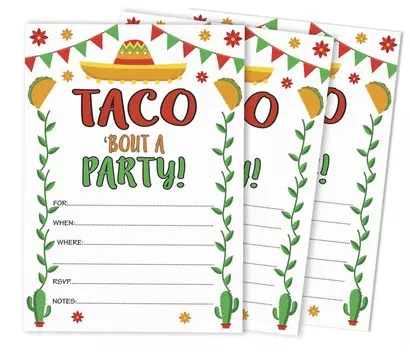 Inkdotpot Pack Of 30 Taco Bout Party Invites, Fiesta Party Invitations, Fill In Blank Invites With Envelopes 5 x 7 Inches чёрный