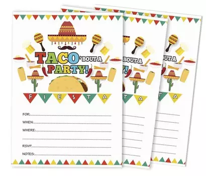 Inkdotpot Pack Of 30 Taco Bout Party Invites, Fiesta Party Invitations, Fill In Blank Invites With Envelopes 5 x 7 Inches чёрный