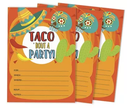 Inkdotpot Pack Of 30 Taco Bout Party Invites, Fiesta Party Invitations, Fill In Blank Invites With Envelopes 5 x 7 Inches чёрный