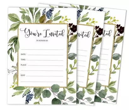 Inkdotpot Pack Of 30, You re Invited Invitations With Envelopes, Greenery Invites for Your Wedding, Bridal Shower, Baby Shower, Birthday Invites 5 x 7 Inches чёрный