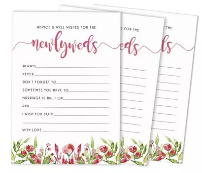 Inkdotpot Set of 50 Advice and Well Wishes for The Newlyweds, Floral Wedding Dcor, Guestbook Alternative, Classic Advice Cards 5x7 inches 5 x 7 Inches чёрный