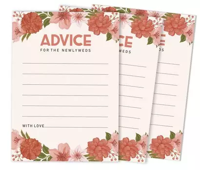 Inkdotpot Set of 50 Advice for The Newlyweds, Floral Advice Cards for Bride & Groom, Perfect Addition to Your Wedding Reception Decorations 5x7 inches 5 x 7 Inches чёрный