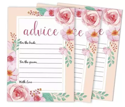 Inkdotpot Set of 50 Advice for The Bride & Groom Floral Advice Cards Wedding Activity Game, Guestbook Alternative 5x7 inches 5 x 7 Inches чёрный