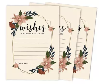 Inkdotpot Set of 50 Wishes for The Bride & Groom Floral Advice Cards Rustic Wedding Dcor Game, Guestbook Alternative 5x7 inches 5 x 7 Inches чёрный