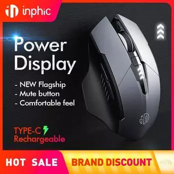 INPHIC F1 2.4G Wireless Mouse Rechargeable 500mAh Ergonomic Silent Mouse Optical Mice for Laptop PC USB Nano Receiver Wholesale 15x11x6cm чёрный