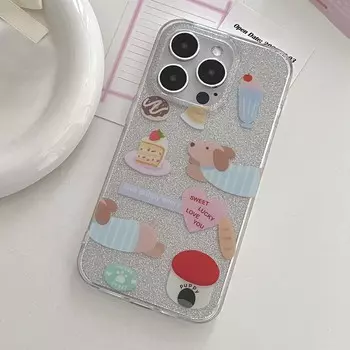 Ins 2023 Dog Puppy Lucky Cake Sweet Bread 2023 Shiny Laser Blingbling Imd Phone Case For Iphone 13 11 Promax 12 14 Pro Max Capa For iphone 14promax