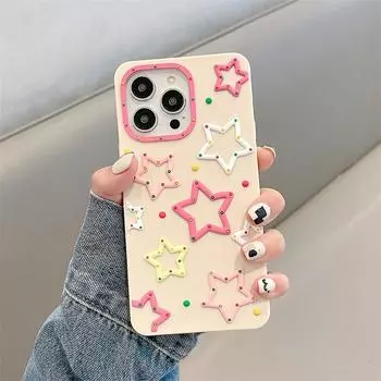 Ins 3d красочные звезды розовый девчачий чехол для Iphone 14 Pro Max 13 12 11 Xr X Xs Max защитные чехлы из мягкой кожи чехол для телефона for iphoneX(5.8 )