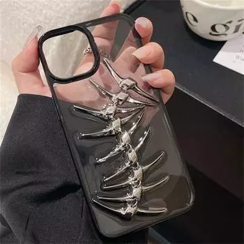 INS 3D металлический прозрачный чехол для телефона с рыбьей костью для iPhone 15 13 14 12 Pro Max панк-шик защита камеры мягкая силиконовая задняя крышка For iPhone 15ProMax