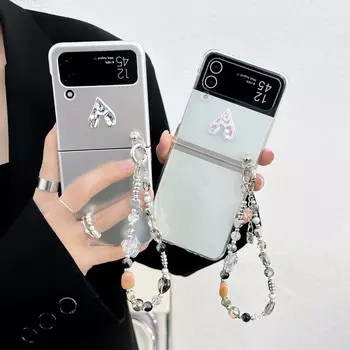 Ins 3d Relif Love Мультфильм Браслет Кристалл ПК Жесткая задняя крышка для Samsung Z Flip 4 3 5g Чехол для телефона Galaxy Flip3 Flip4 Капа For Samsung Z Flip 4