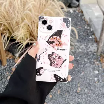 Ins Art Butterfly Square Phone Case Cartoon Cute Противоударная задняя крышка для Iphone 14 Pro Max Plus 13promax 11 12 Promax Shell For iphone 14