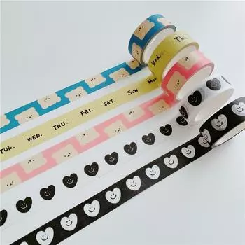 Ins Bear Black White Love Heart Декоративная клейкая лента Маскирующая лента васи Стикеры для скрапбукинга Этикетки Японские канцелярские принадлежности A