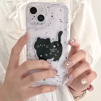 Ins Black Cat Imd Shokcproof Shell для Iphone 13 12 Pro Max 14 Promax 11 Милый мультфильм Прекрасная нескользящая задняя крышка Fundas For iphone 14promax